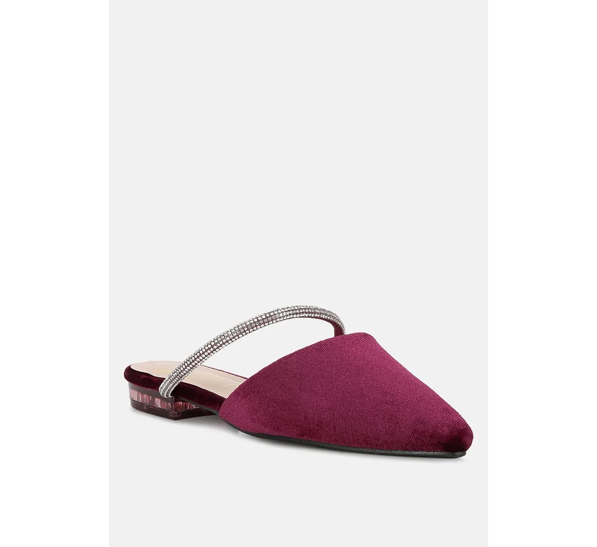 Turnon Velvet Diamante Detail Flat Mules by London Rag