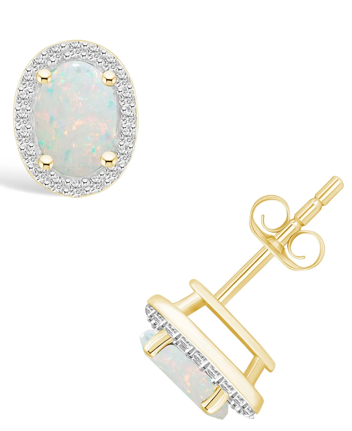 Lab Grown Opal (2/3 ct. t.w.) and Lab Grown Sapphire (1/5 ct. t.w.) Halo Studs in 10K Gold by Macy's