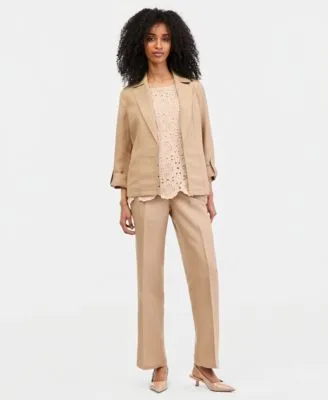 Linen Blend Open Front Blazer Crocheted Top Linen Blend Pull on Pants by Kasper