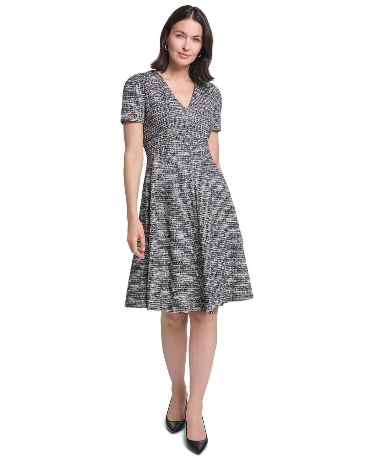 V-Neck Short-Sleeve A-Line Midi Dress