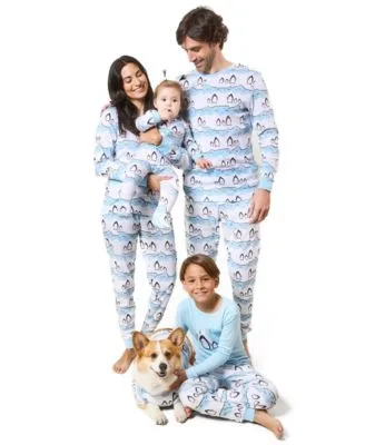 Matching Family Blue Penguin Cotton Christmas Pajamas by Leveret