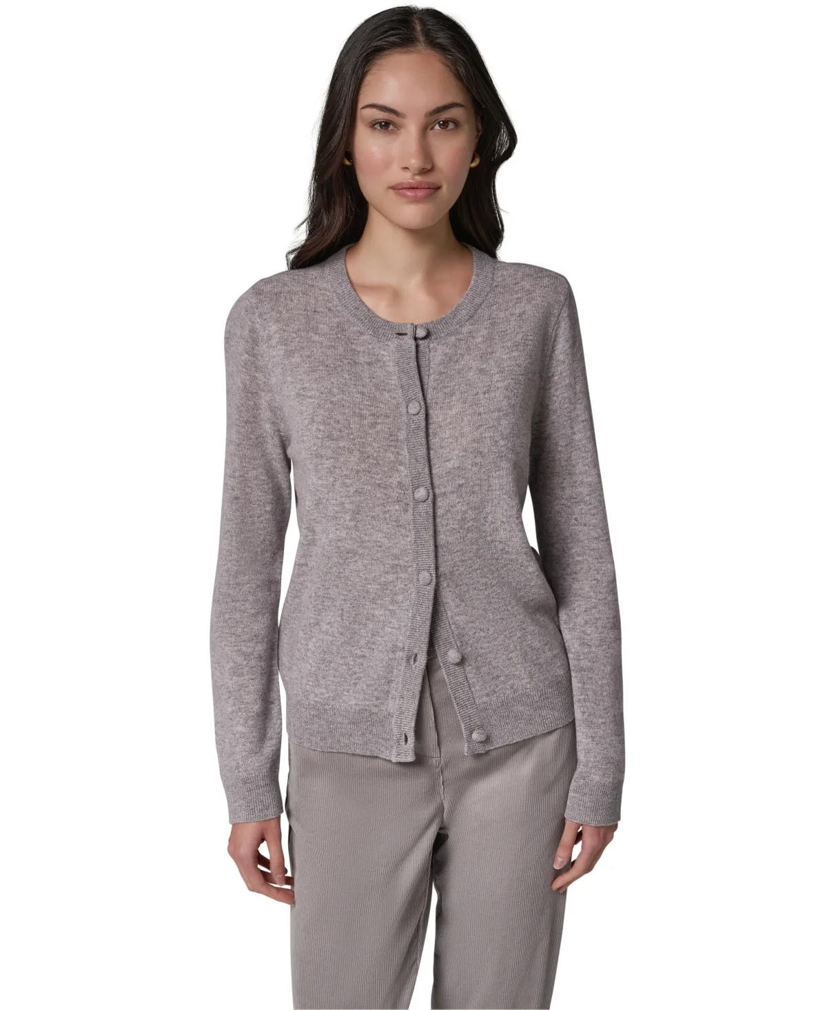 Weekend Wool-Cashmere-Blend Long-Sleeve Crewneck Cardigan by Donna Karan Weekend