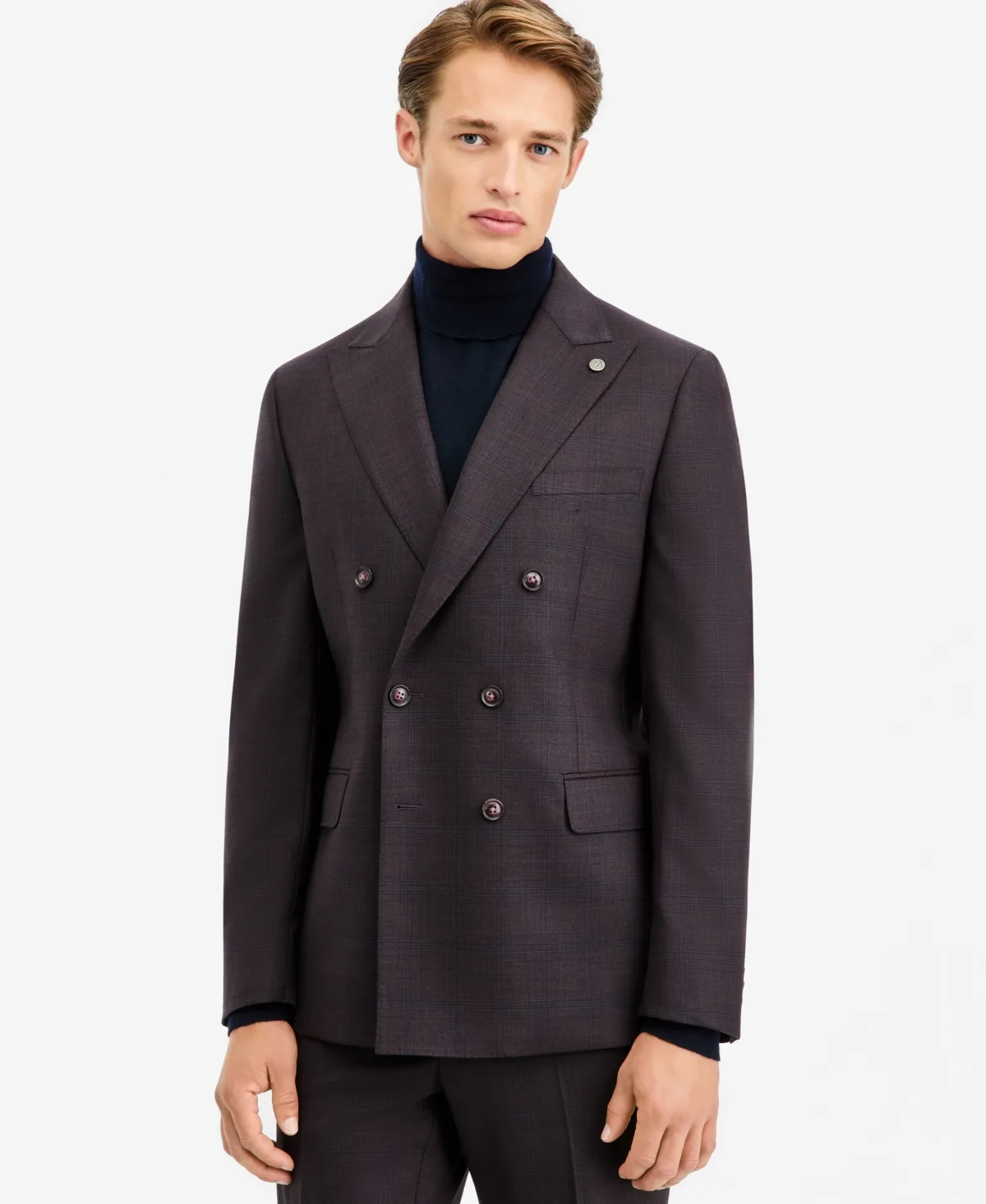Ted by Ted Baker Modern-Fit Burgundy Plaid Suit Separate Double-Breasted Jacket by Ted Baker