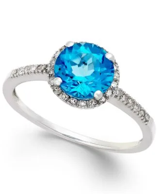 Semiprecious Ring Collection with Diamond Halo Accents in 14k White Yellow or Rose Gold by Macy's