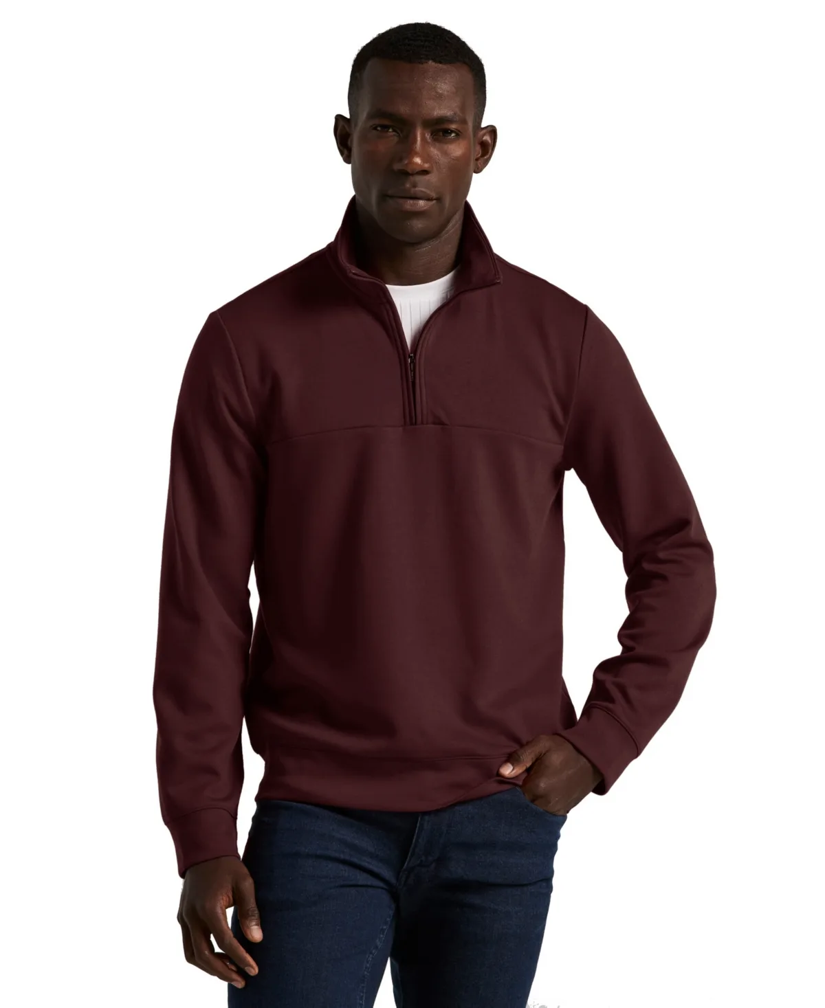 Neoprene Quarter Zip Long-Sleeve Sweater by Perry Ellis