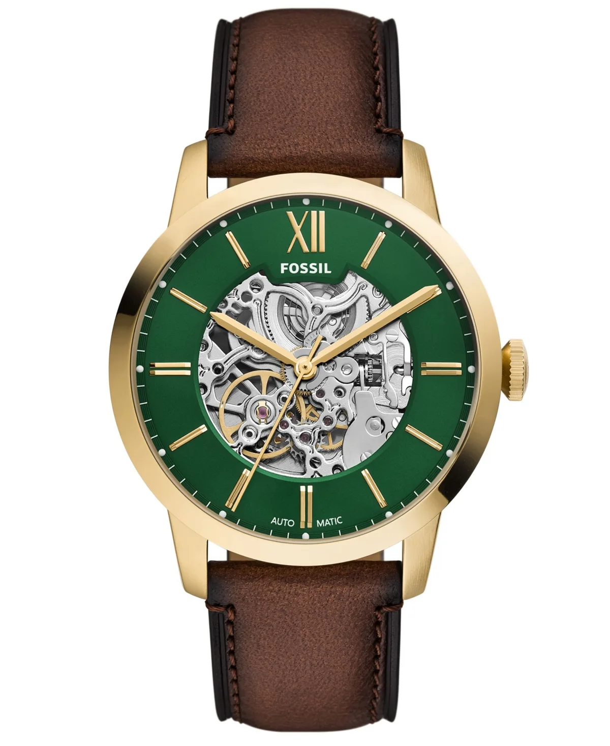 Automatic Water-Resistant Townsman Brown Leather Watch, 44mm by Fossil