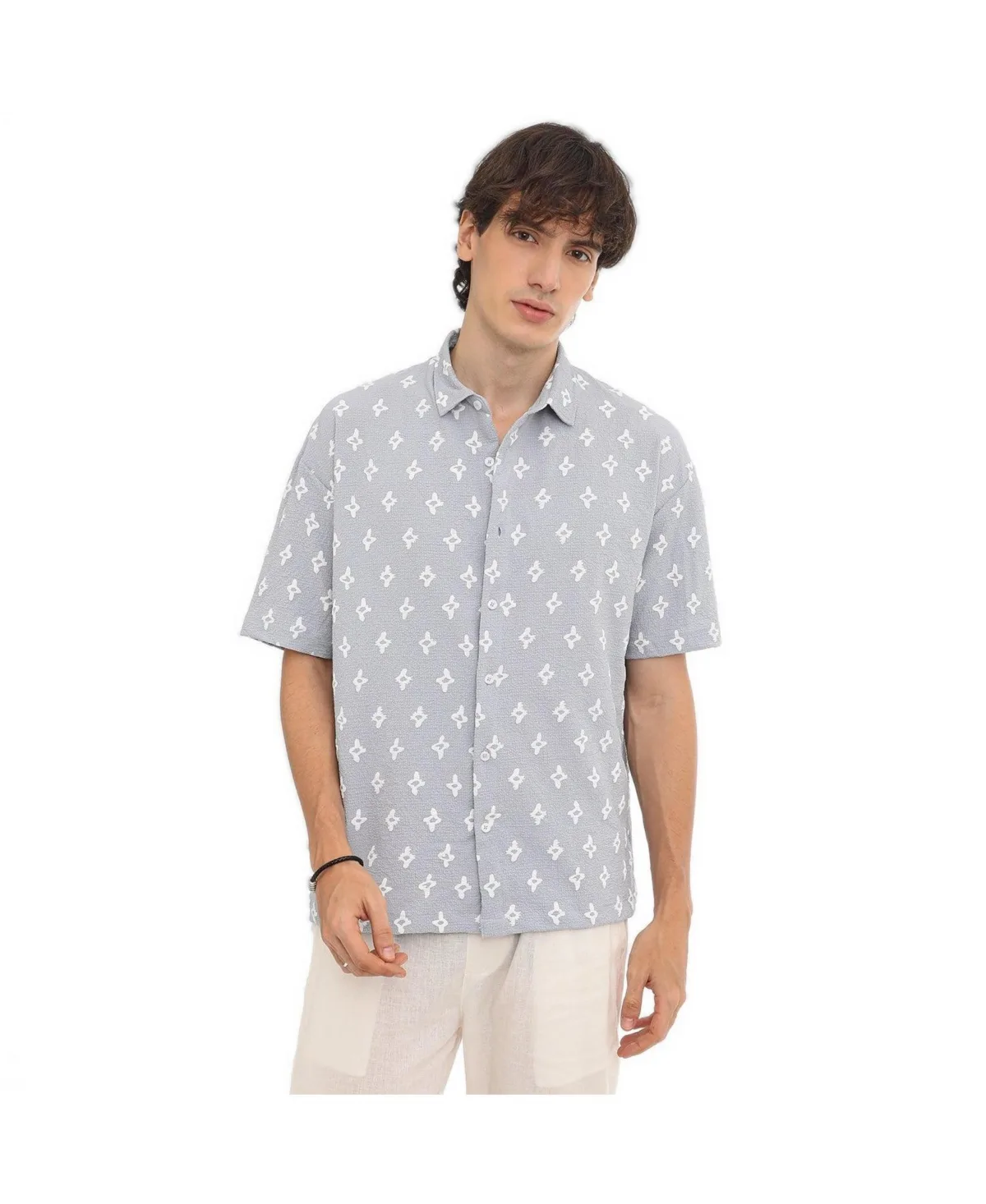 Floral-Tactile Oversized Short-Sleeve Button-Down Shirt by Campus Sutra