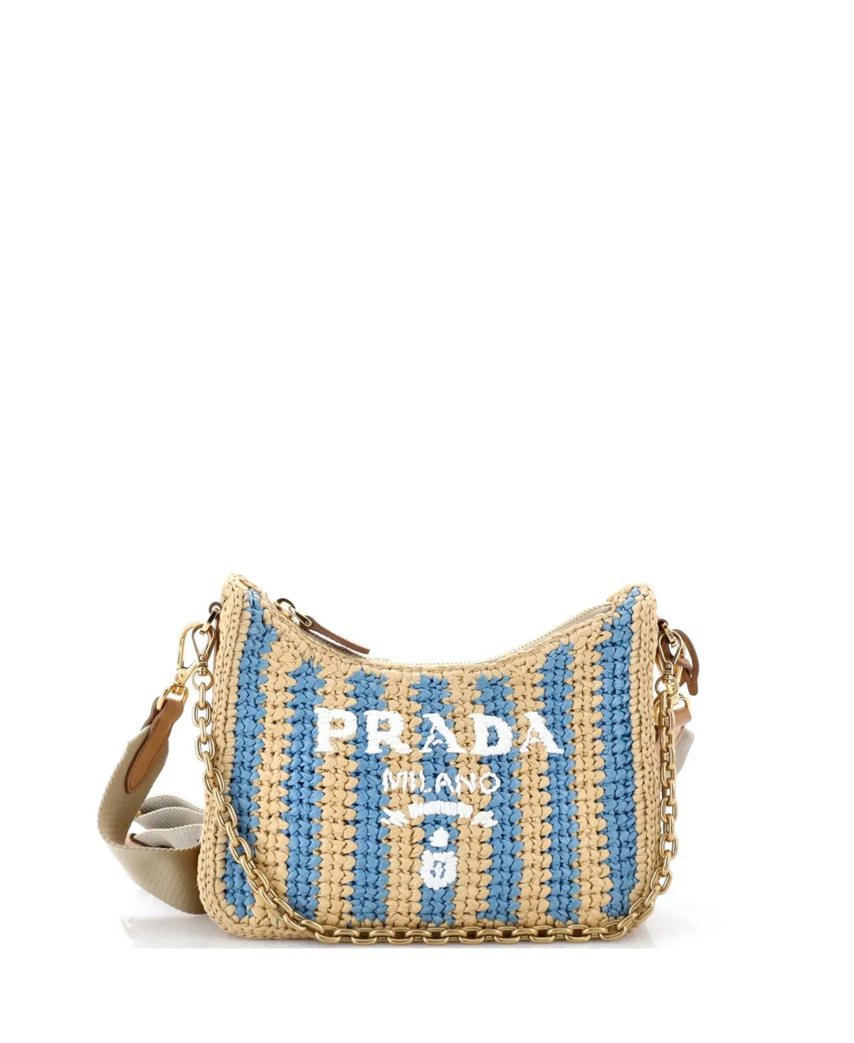 Pre-Owned Small Re-Edition 2005 Shoulder Bag Striped Raffia by Prada