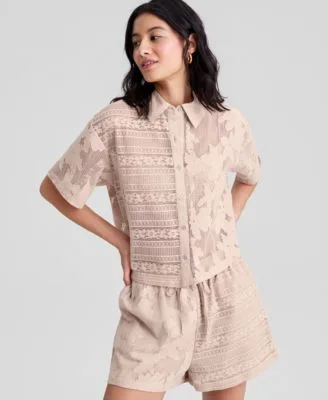 Button Front Lace Camp Shirt by And Now This