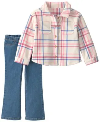 Plaid Button Front Fleece Top Flare Leg Denim Pants 2 Piece Set by Carter's