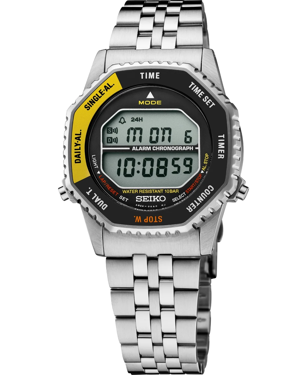 Digital Robocall Octagonal Silver-Tone Stainless Steel Watch 37mm by Seiko