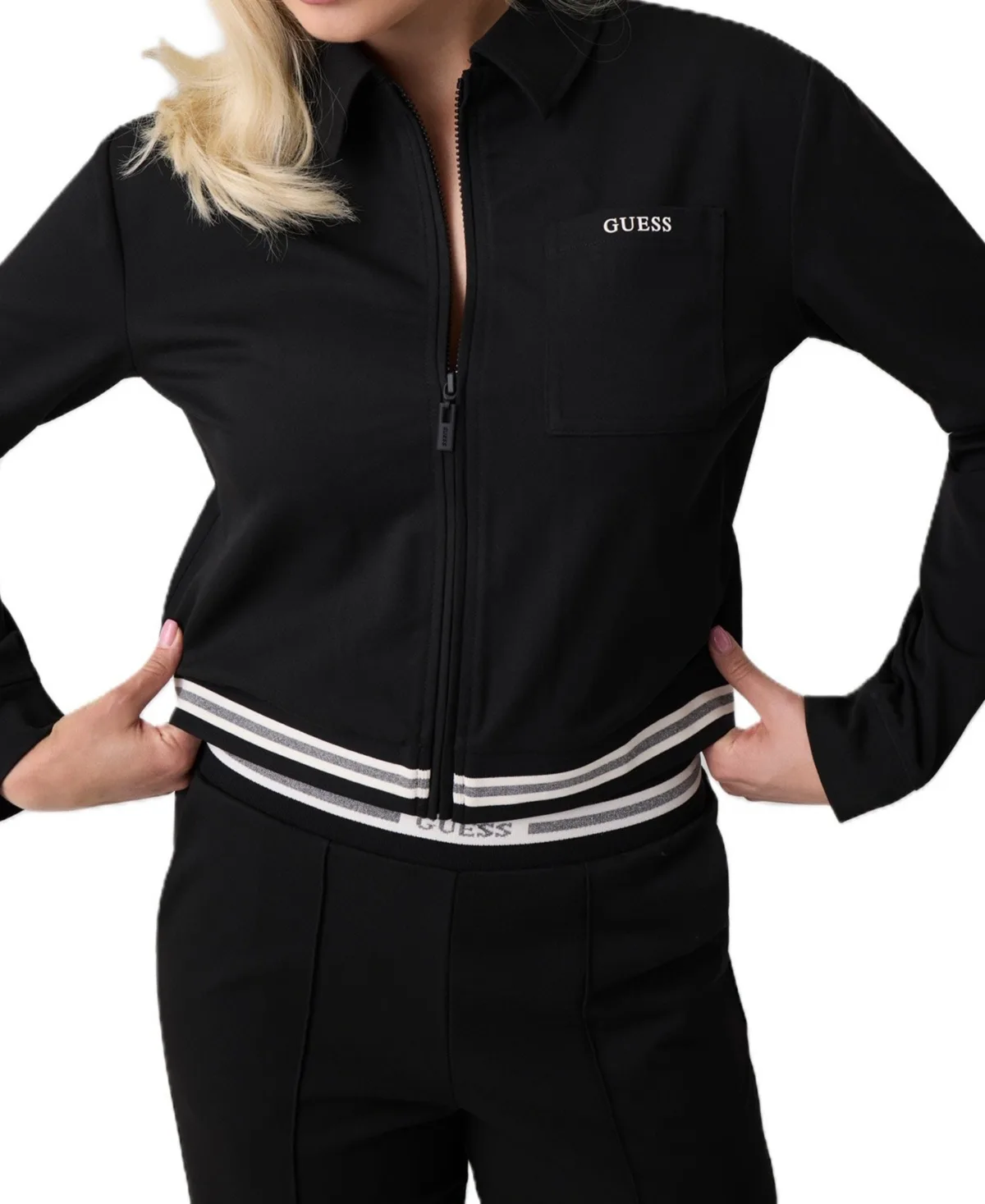 Goliarda Full-Zip Cropped High-Neck Jacket by GUESS