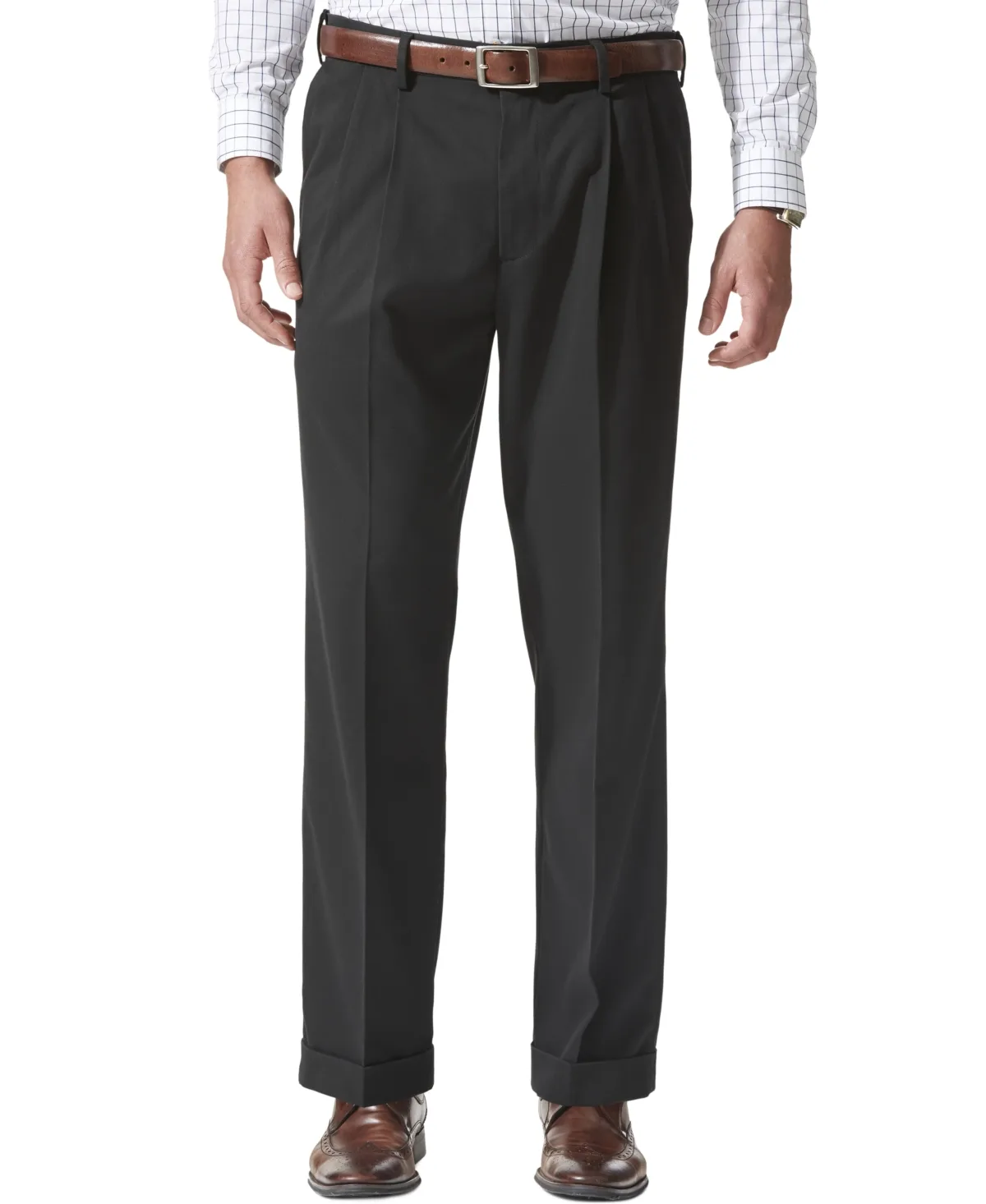 Comfort Relaxed Pleated Cuffed Fit Khaki Stretch Pants by Dockers