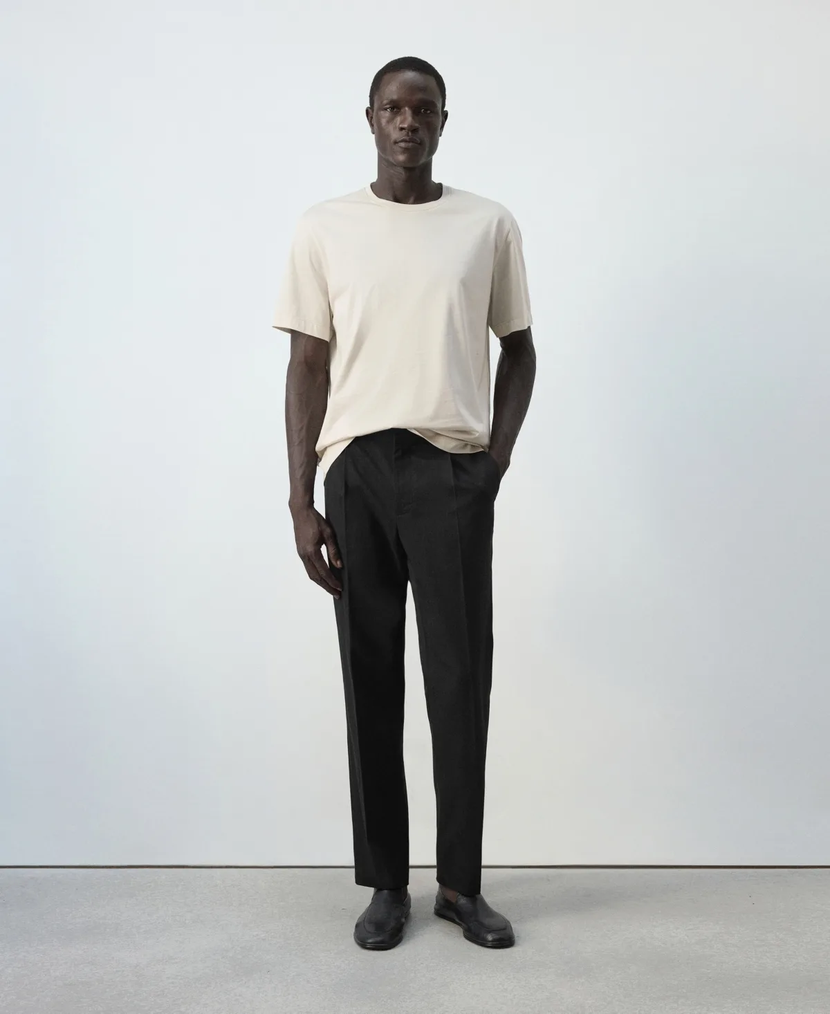 Flat-Front Elastic-Waist Lyocell-Cotton-Blend Pants