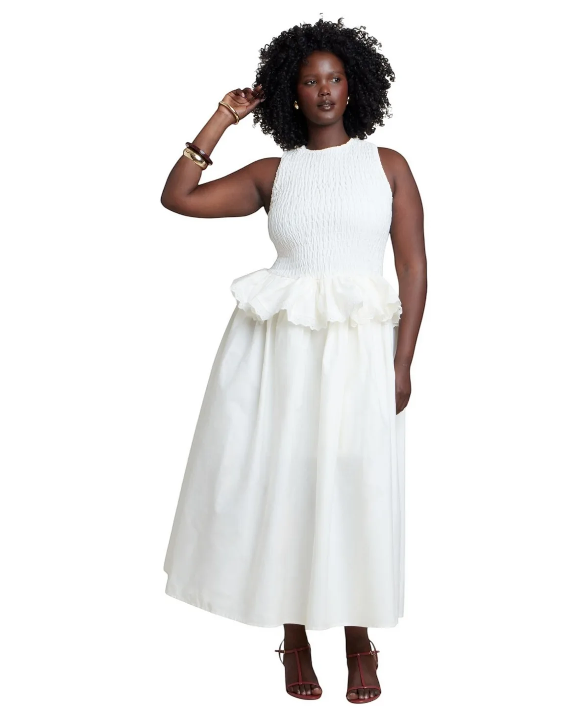 Smocked Peplum Midi Dress by Eloquii