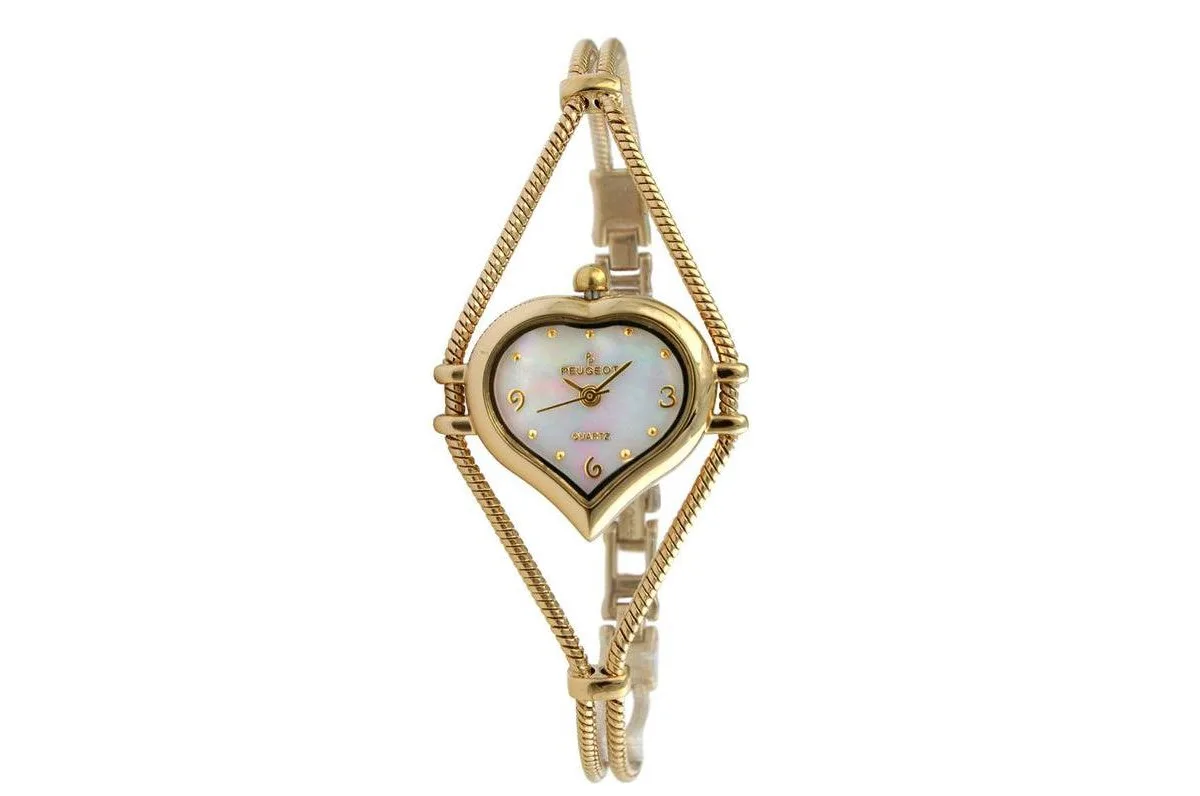 Peugeot Gold-Tone Heart Shape Wire Watch with Mother of Pearl Dial