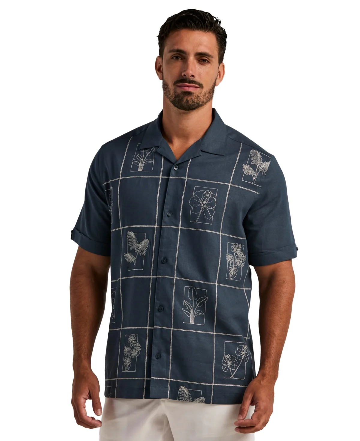 Cubavera Linen Blend Embroidered Guayabera Shirt by Cubavera