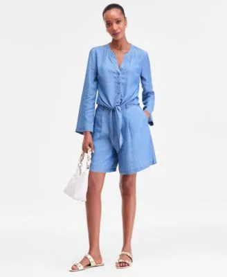 Chambray Tie Front Top Shorts by INC International Concepts