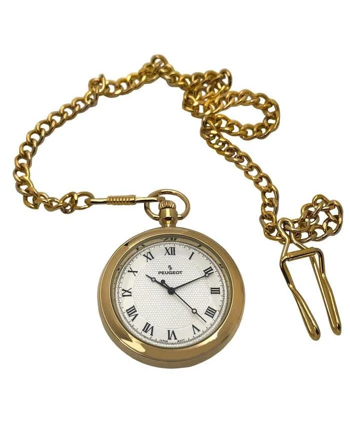 14K Gold Plated Vintage Pocket Watch with Chain by Peugeot