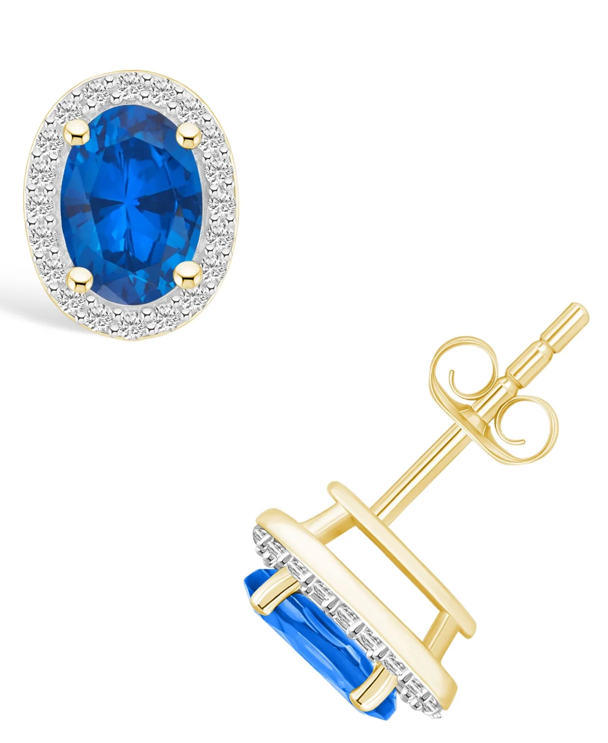 Lab Grown Sapphire (1-2/3 ct. t.w.) and Lab Grown White Sapphire (1/5 ct. t.w.) Halo Studs in 10K Yellow Gold by Macy's