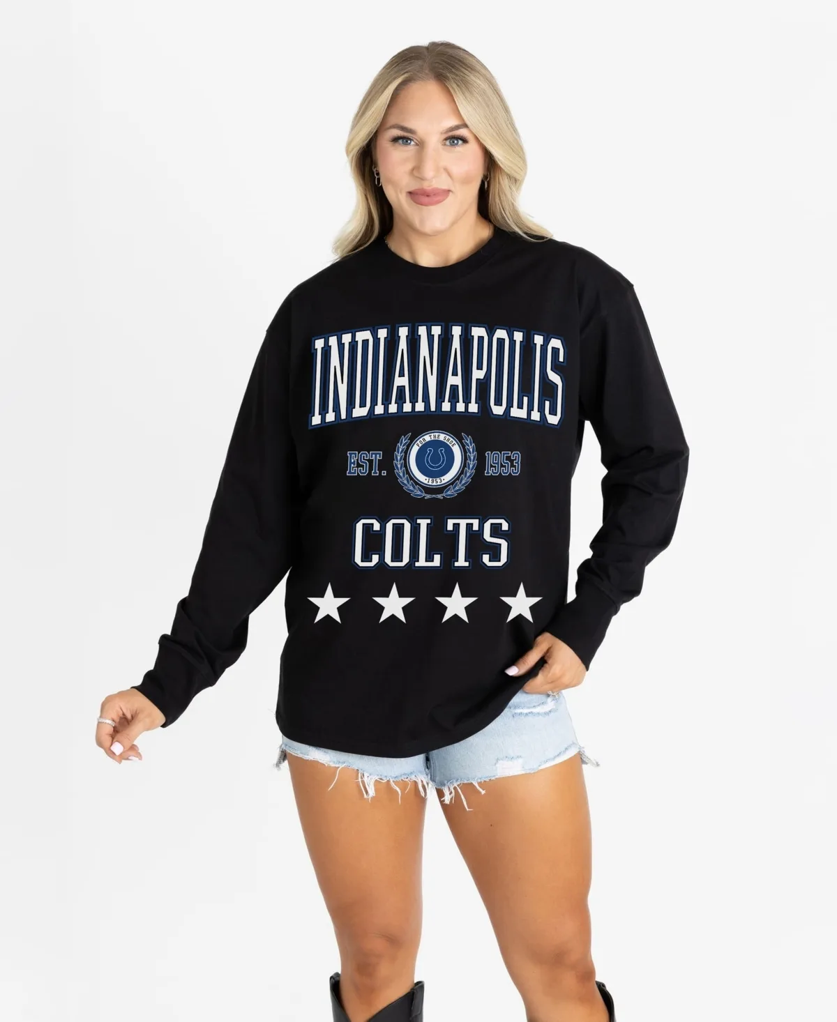 Indianapolis Colts Everyday Star Oversized Dropped-Shoulder Long-Sleeve T-Shirt by Gameday Couture