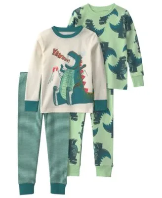 Roar Dino 100 Cotton Snug Fit Pajama 4 Piece Set by Carter's