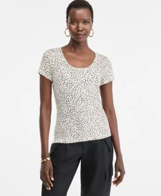 Printed Scoop Neck T Shirt by INC International Concepts