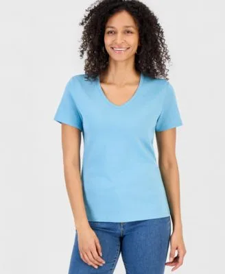 Cotton Short Sleeve V Neck Top by Style & Co