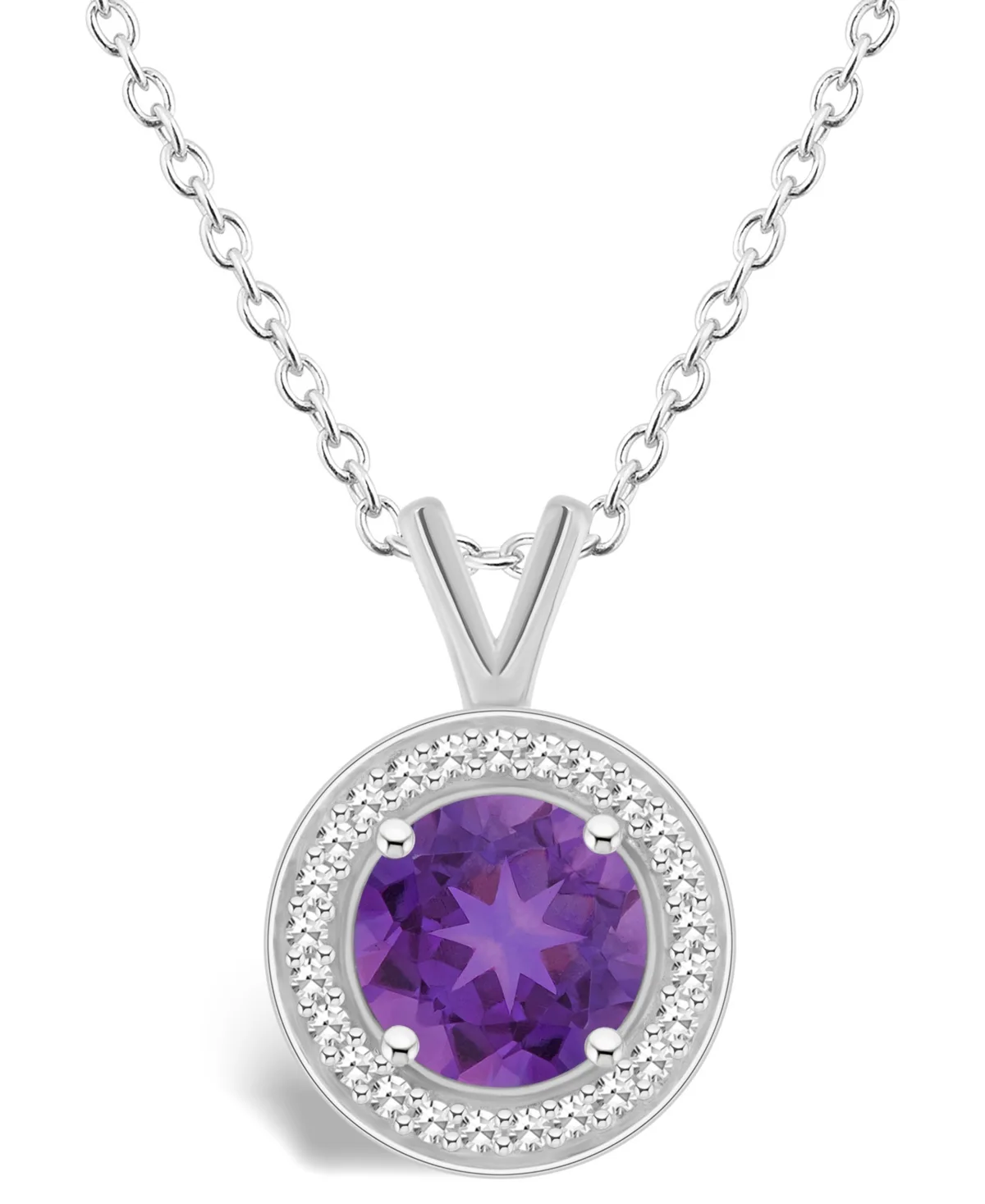 (1-1/4 ct. t.w.) and Diamond (1/8 ct. t.w.) Halo Pendant Necklace in Sterling Silver