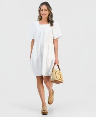 Cotton Embroidered Short Sleeve Dress by Style & Co