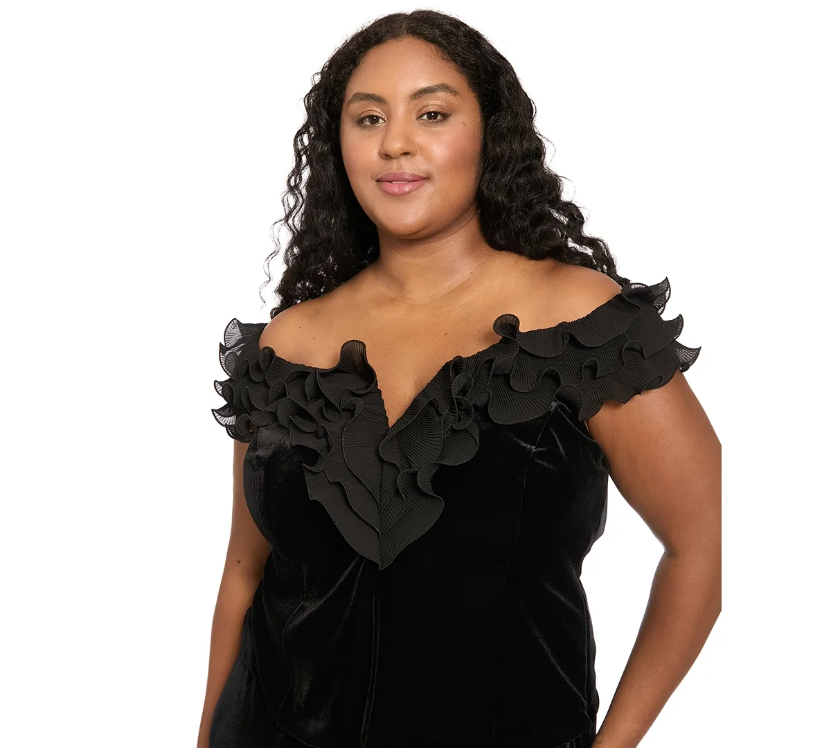 Off-the-Shoulder Velvet Ruffle Blouse by Muse