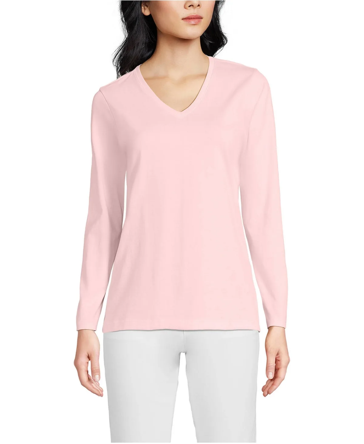 Relaxed Supima Cotton Long Sleeve V-Neck T-Shirt by Lands' End
