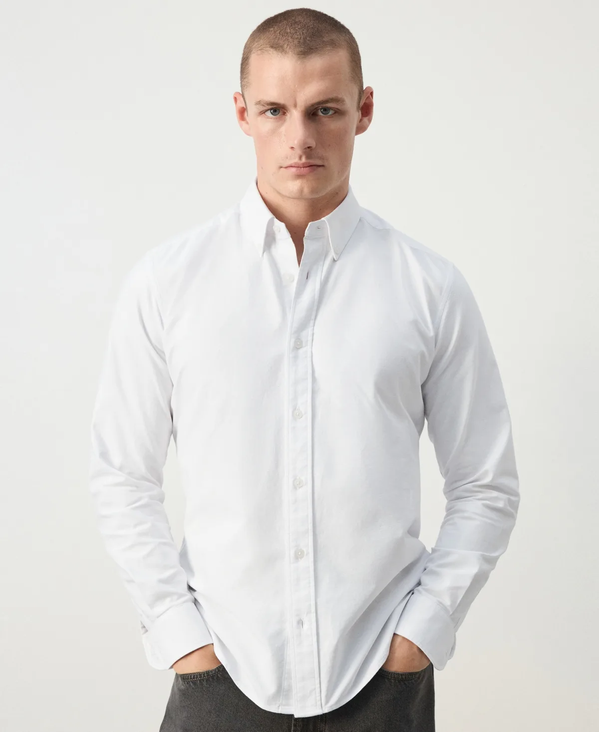 Button-Down Long-Sleeve Cotton Oxford Shirt by Mango