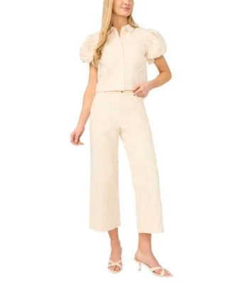 Puff Sleeve Shirt Eyelet Cropped Jeans by CeCe