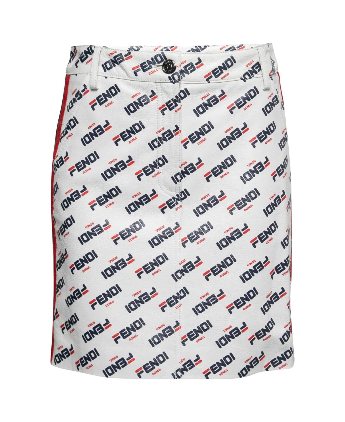Pre-Owned All Over Logo Print Leather Mini Skirt by FENDI