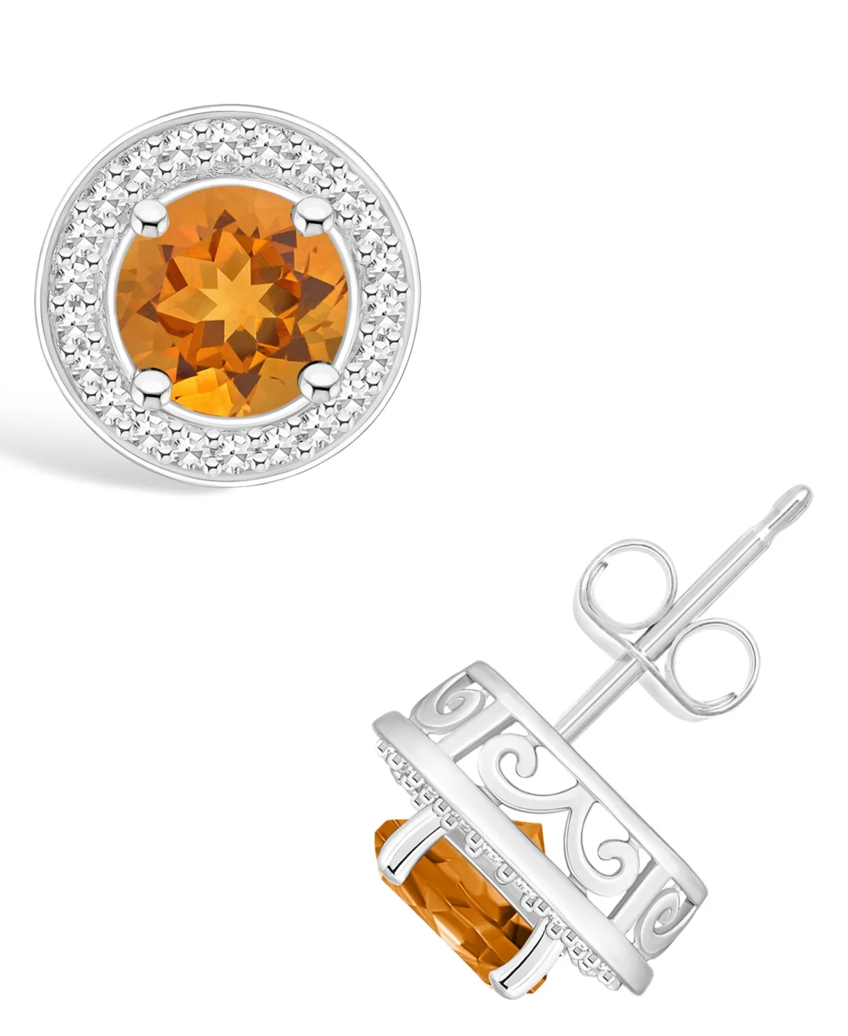 (1-1/2 ct. t.w.) and Diamond (1/5 ct. t.w.) Halo Studs in Sterling Silver by Macy's