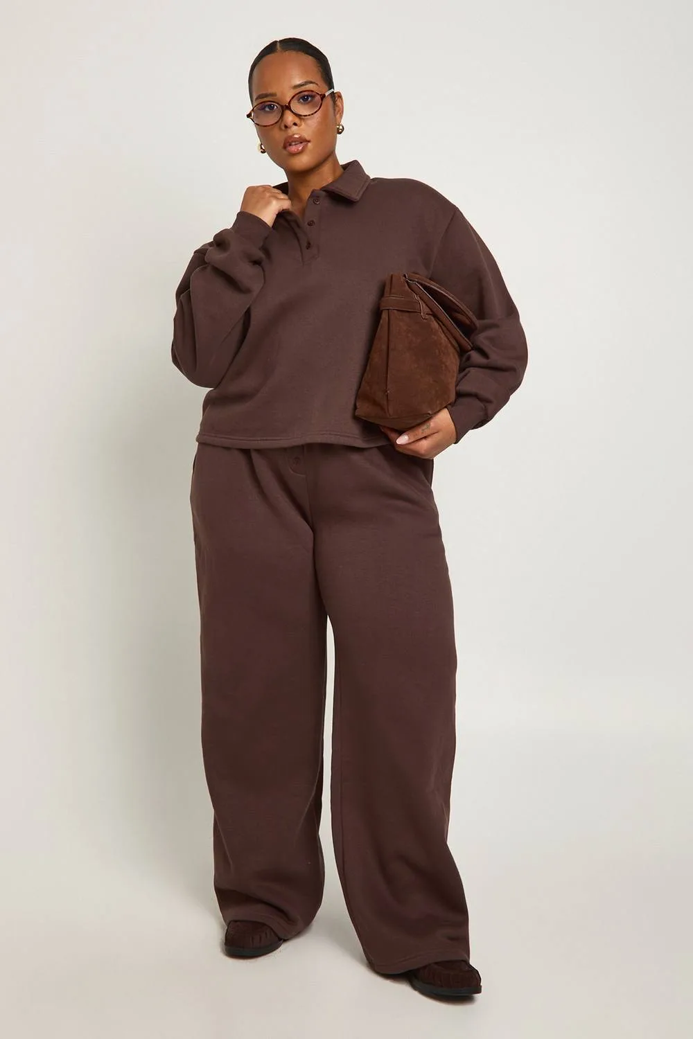 Button Down Wide Leg Joggers Pants by boohoo