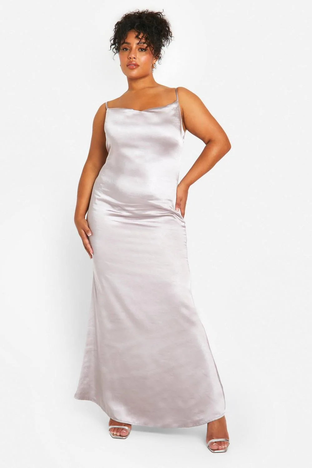 Satin Cowl Neck Maxi Dress