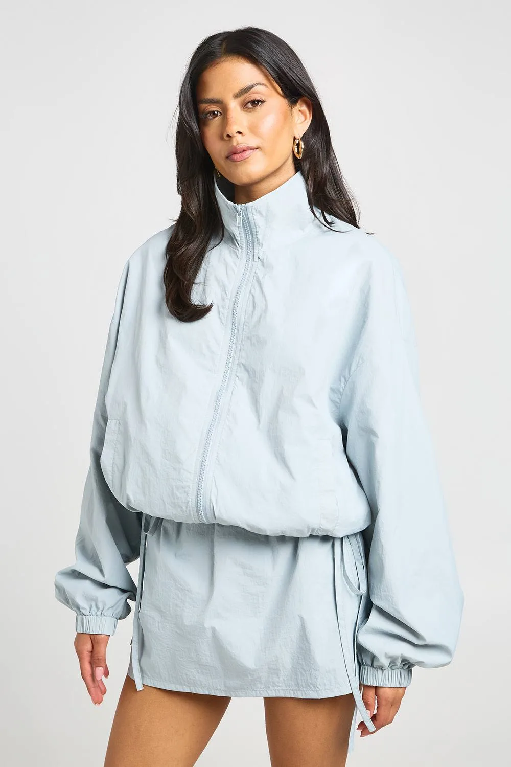 Tie Side Funnel Neck Lightweight Jacket by boohoo