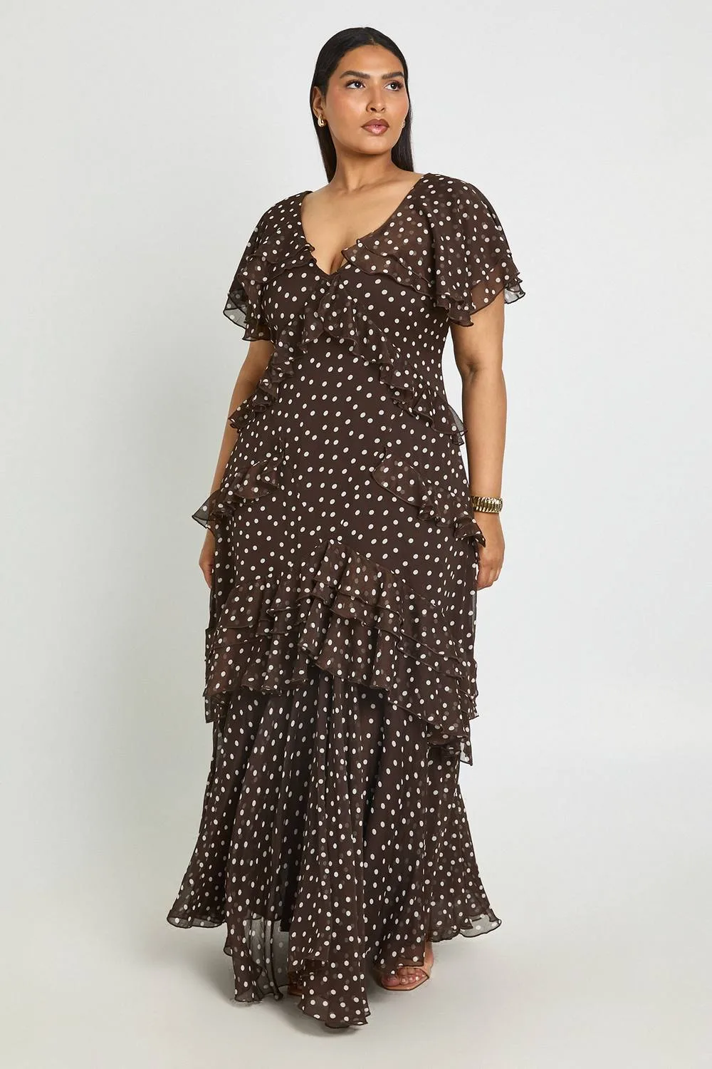 Polka Dot Print Chiffon Ruffle Maxi Dress by boohoo