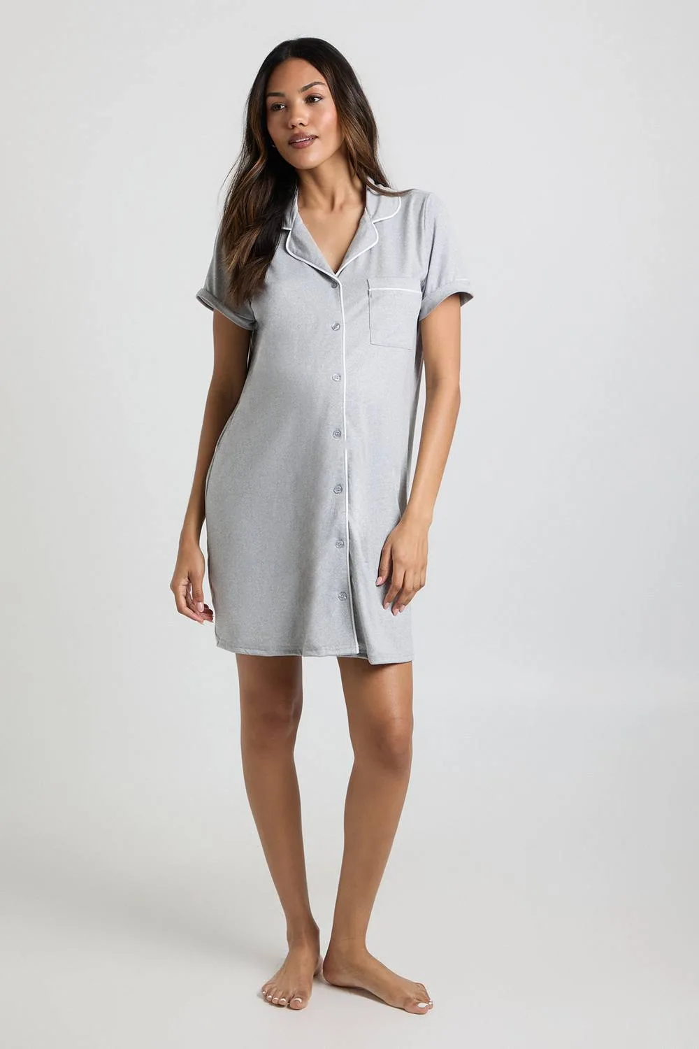 Maternity Piping Detail Short Sleeve Nightie