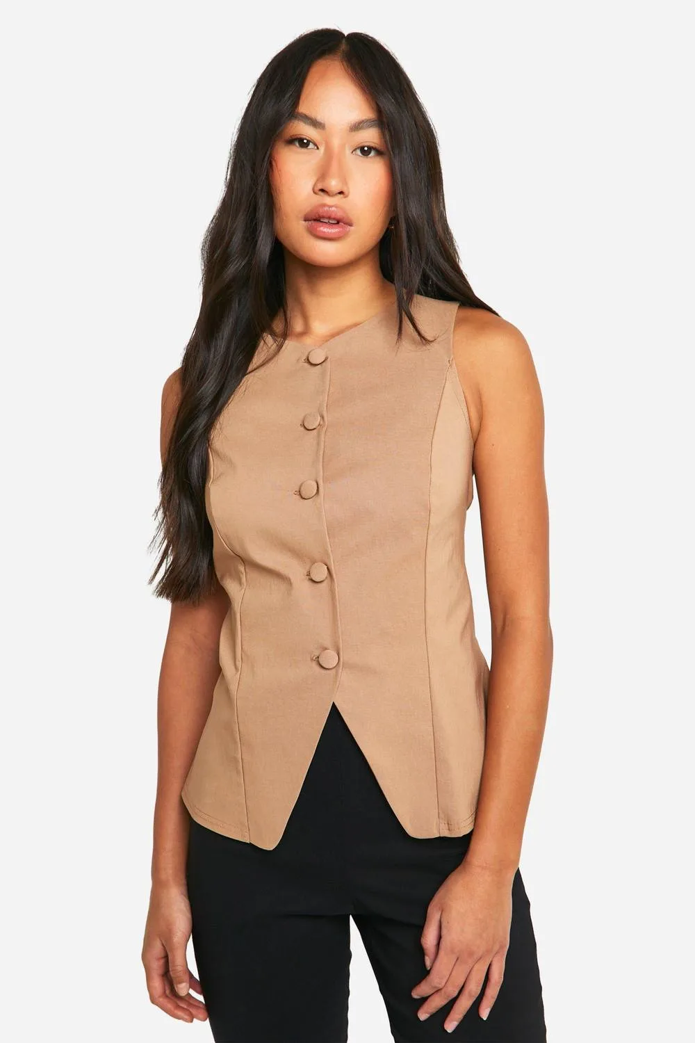 Self Fabric Button Front Waistcoat by boohoo