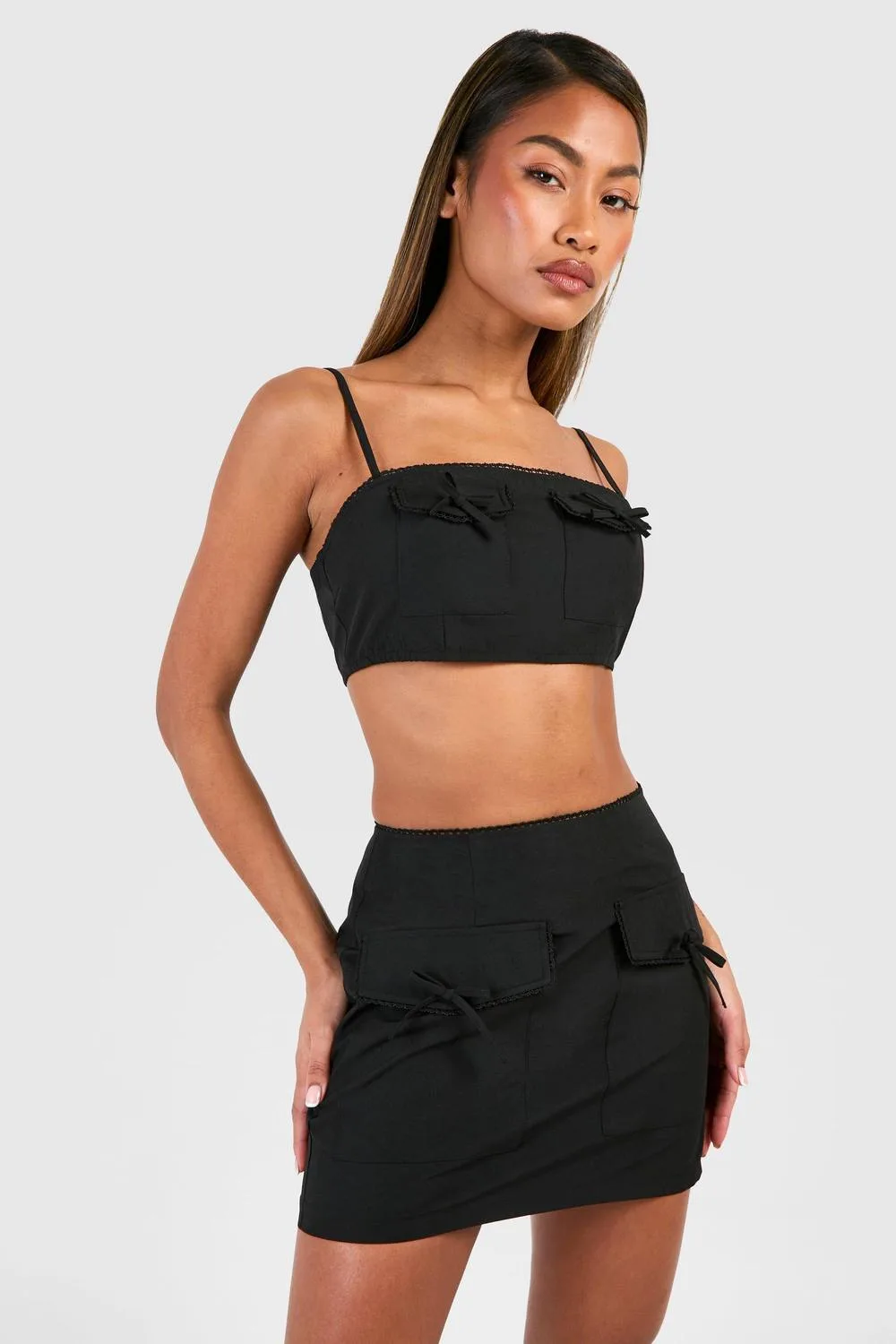Mini Bow Pocket Detail Crop Top by boohoo