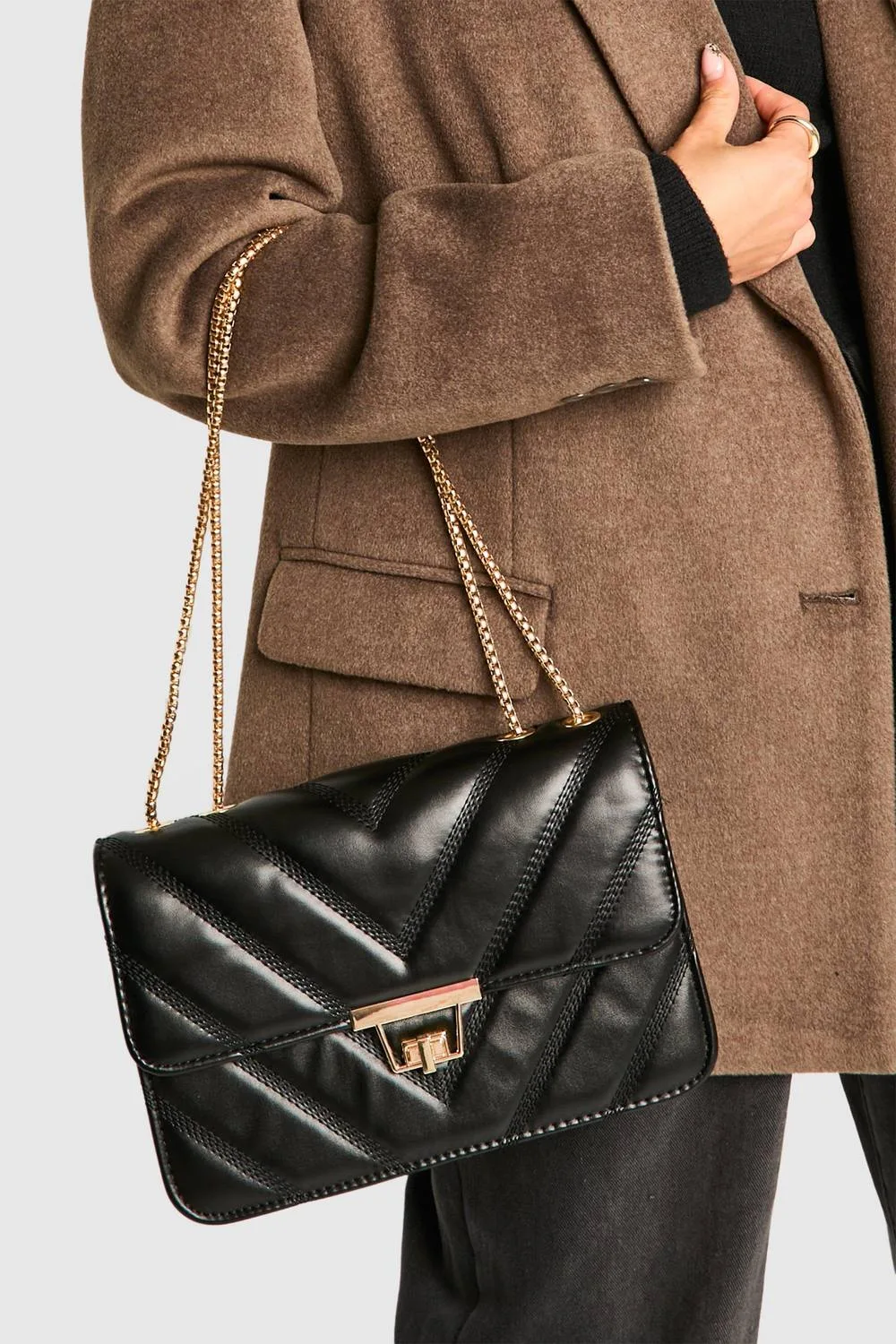 Quilted Faux Leather Crossbody Chain Bag by boohoo