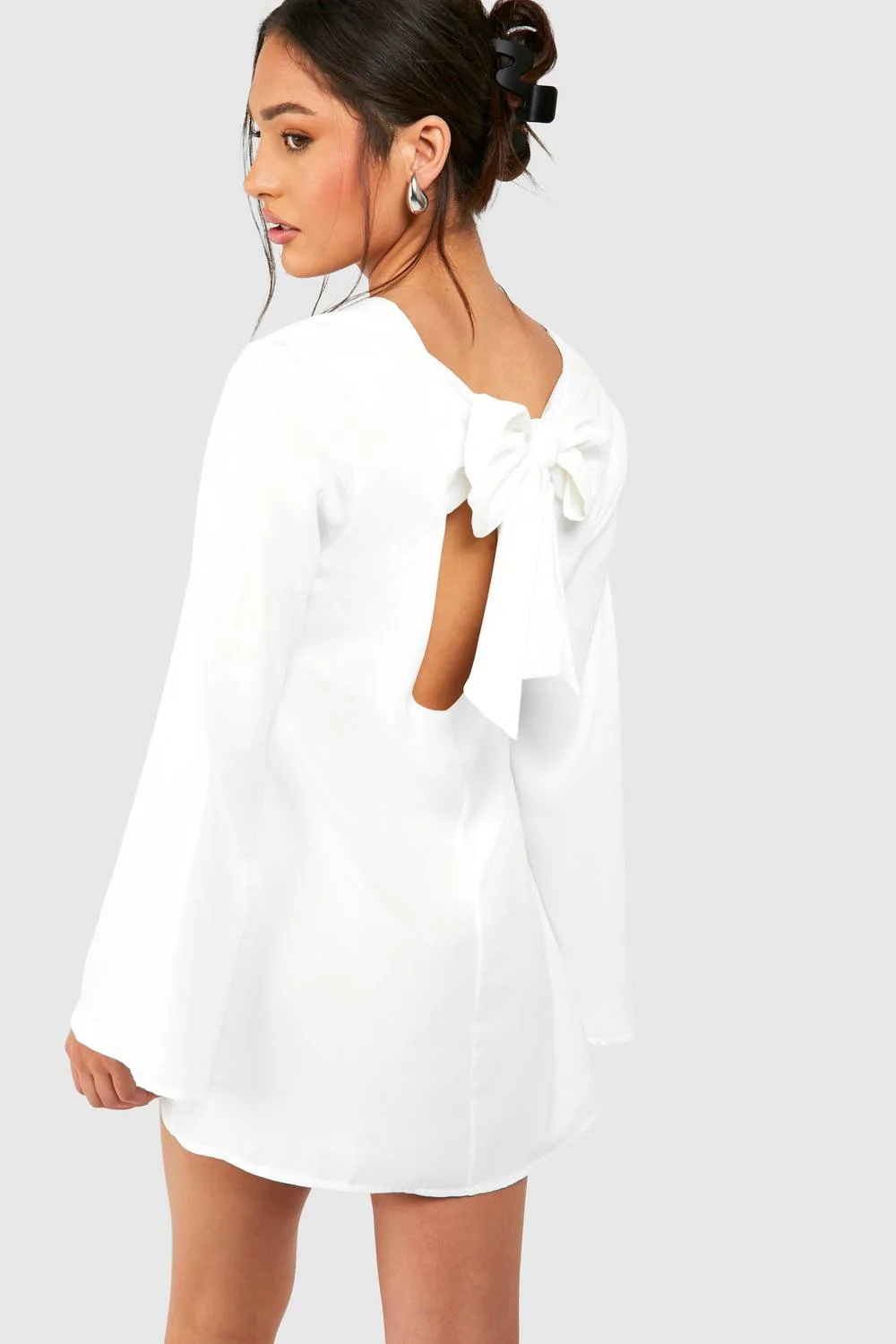 Bow Detail Open Back Mini Dress by boohoo