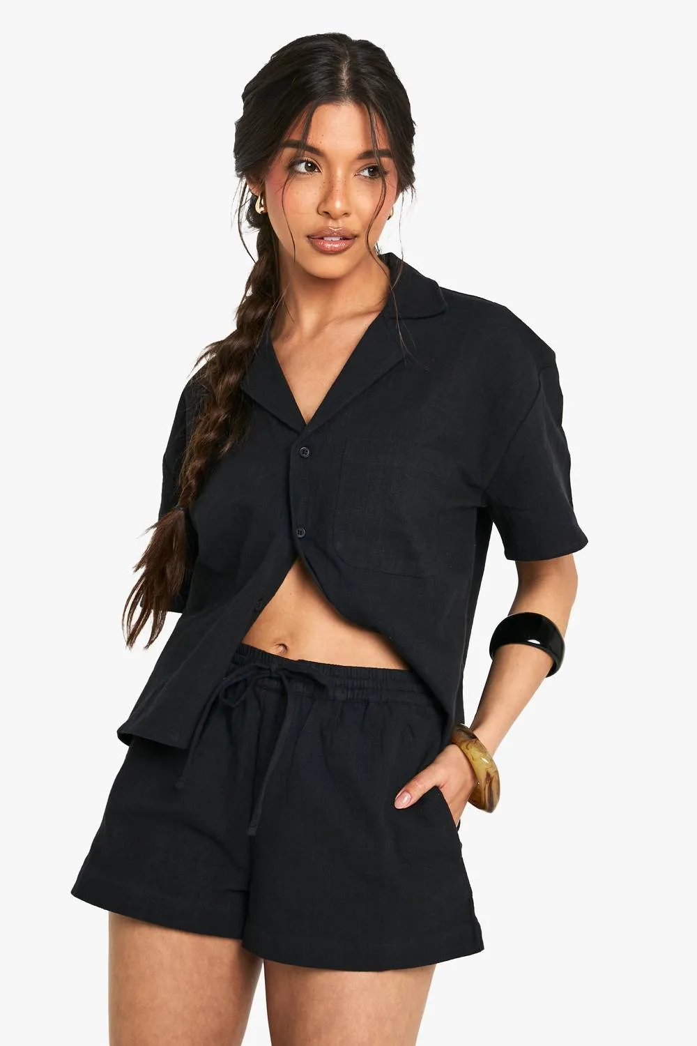 Linen Look Drawstring Shorts by boohoo