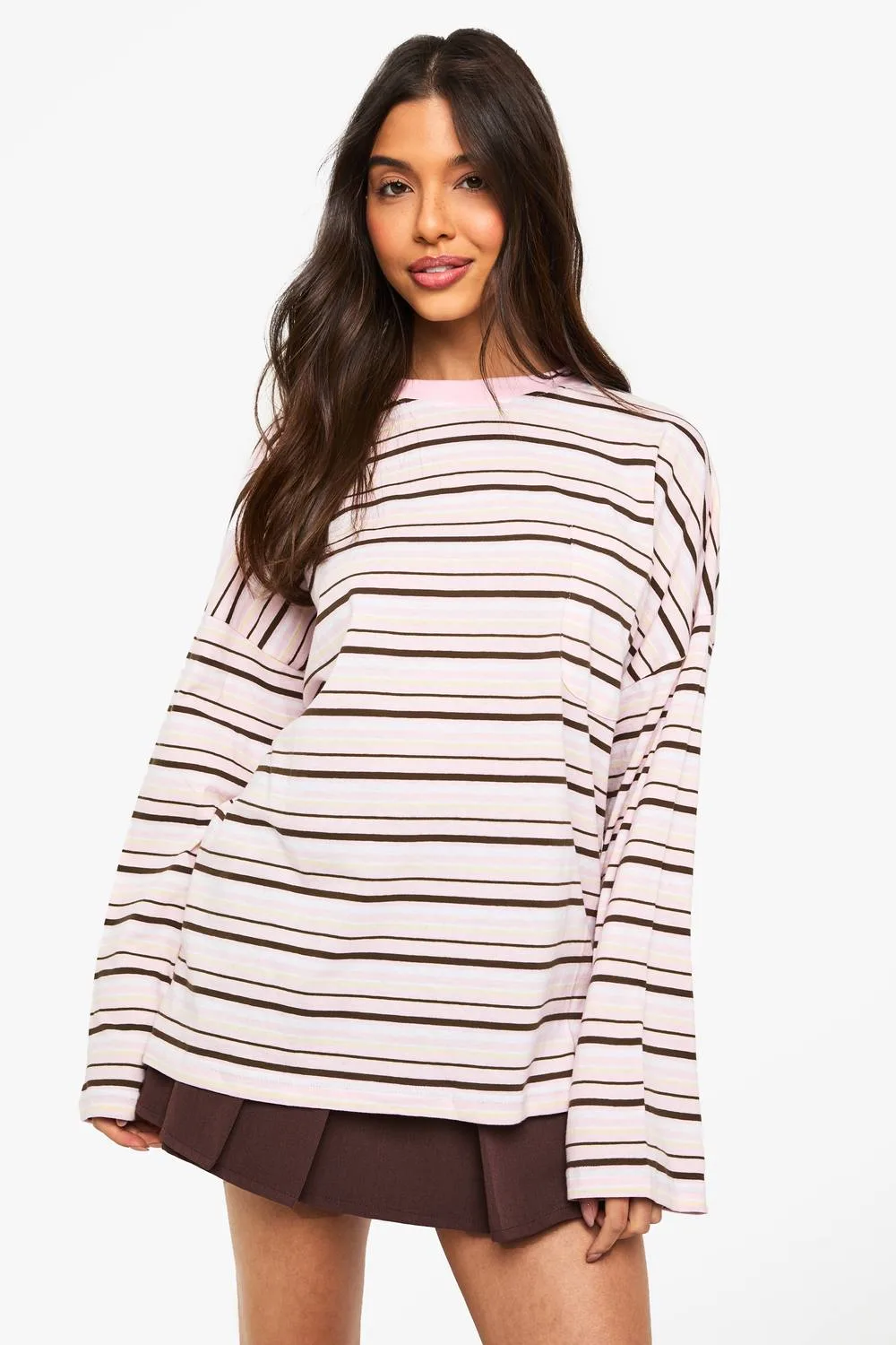 Striped Cotton Pocket Front Long Sleeve Top by boohoo
