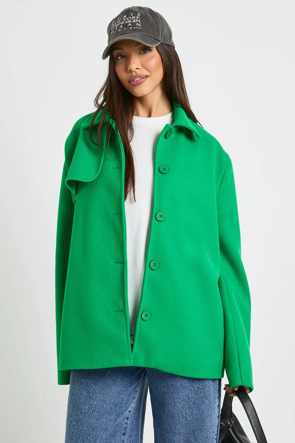 Wool Look Collar Seam Detail Jacket by boohoo