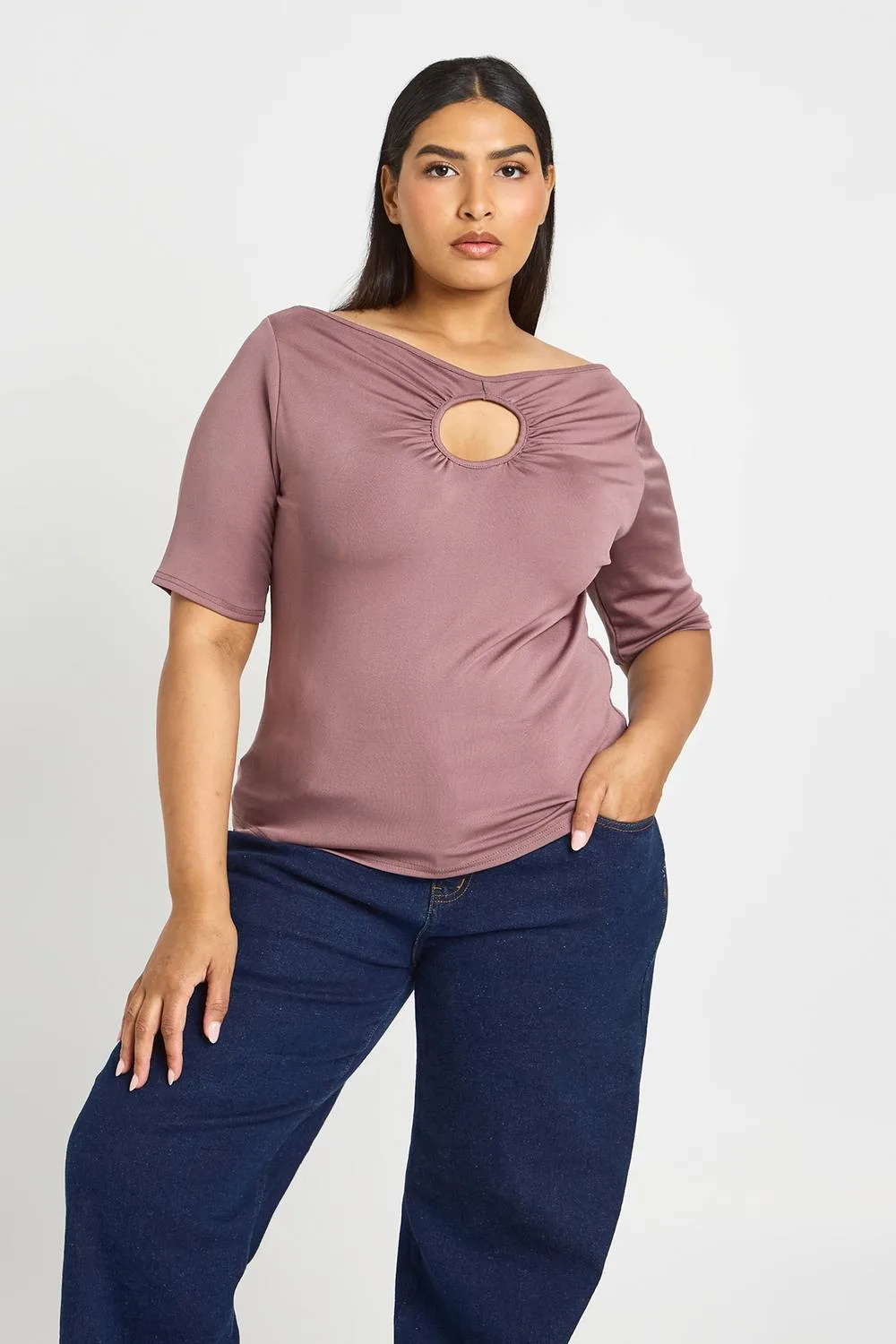 3/4 Long Sleeve Keyhole Top by boohoo