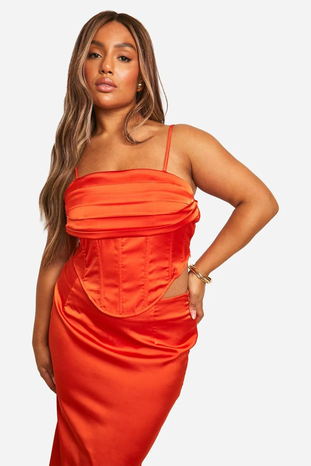 Drape Front Satin Corset Top by boohoo